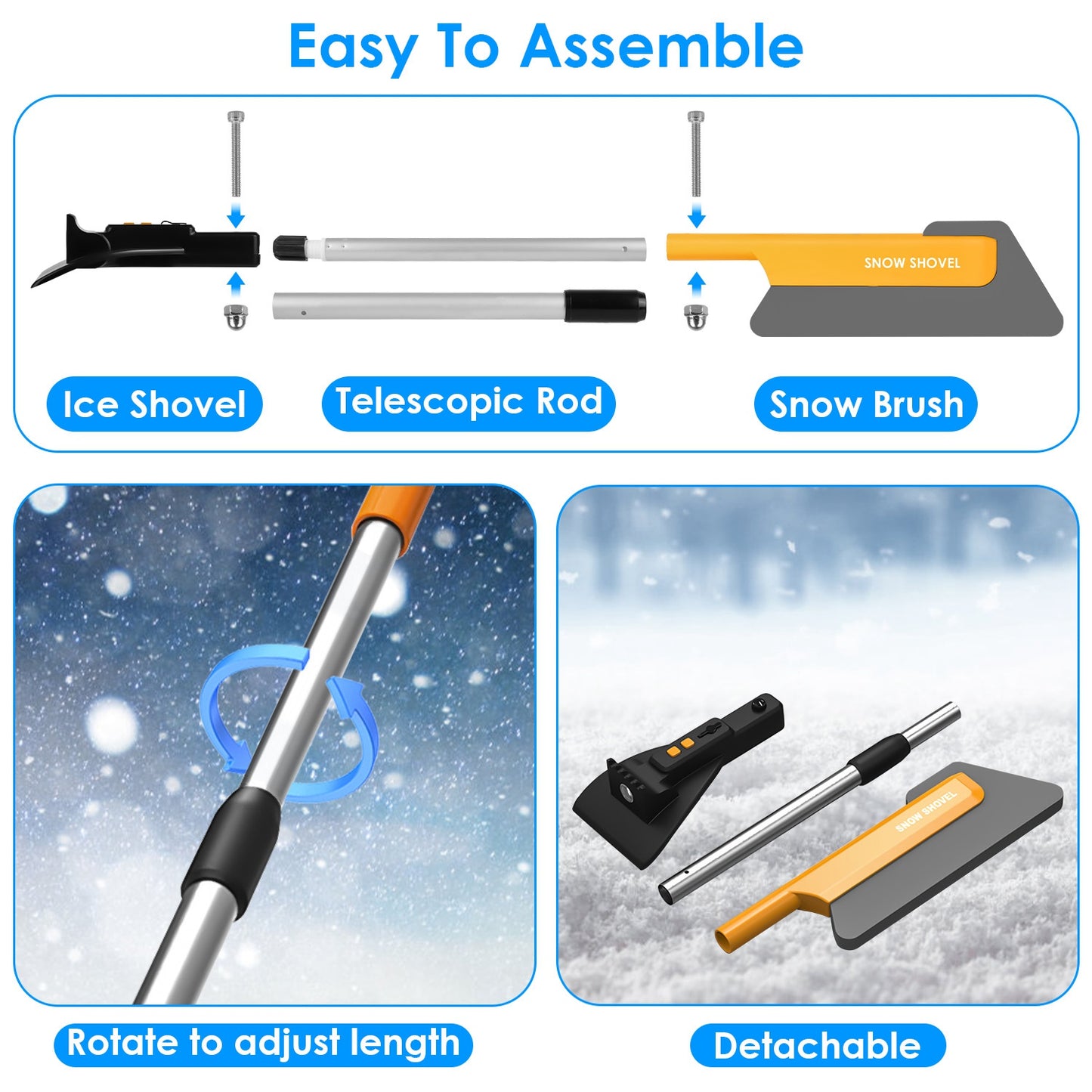 3-in-1 Car Snow Removal Shovel with LED Light