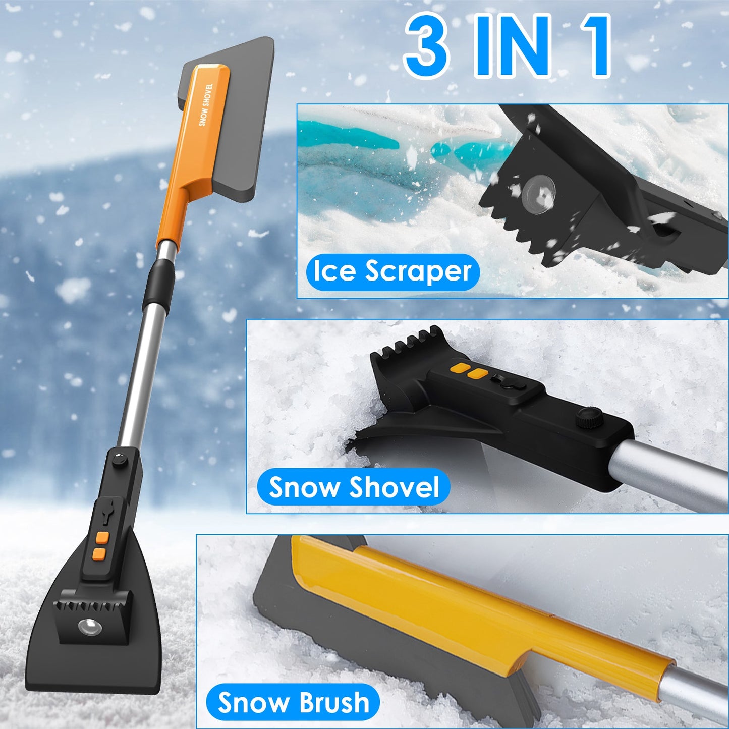 3-in-1 Car Snow Removal Shovel with LED Light