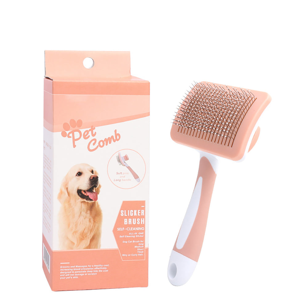 Self-Cleaning Slicker Brush for Dogs & Cats – One-Click Hair Remover