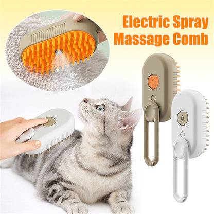3-in-1 Steam Pet Brush – Electric Spray Grooming Comb