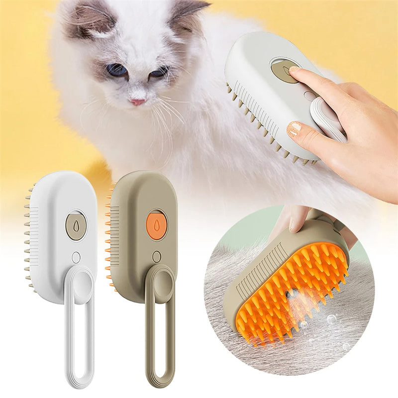 3-in-1 Steam Pet Brush – Electric Spray Grooming Comb