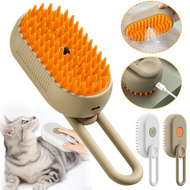 3-in-1 Steam Pet Brush – Electric Spray Grooming Comb