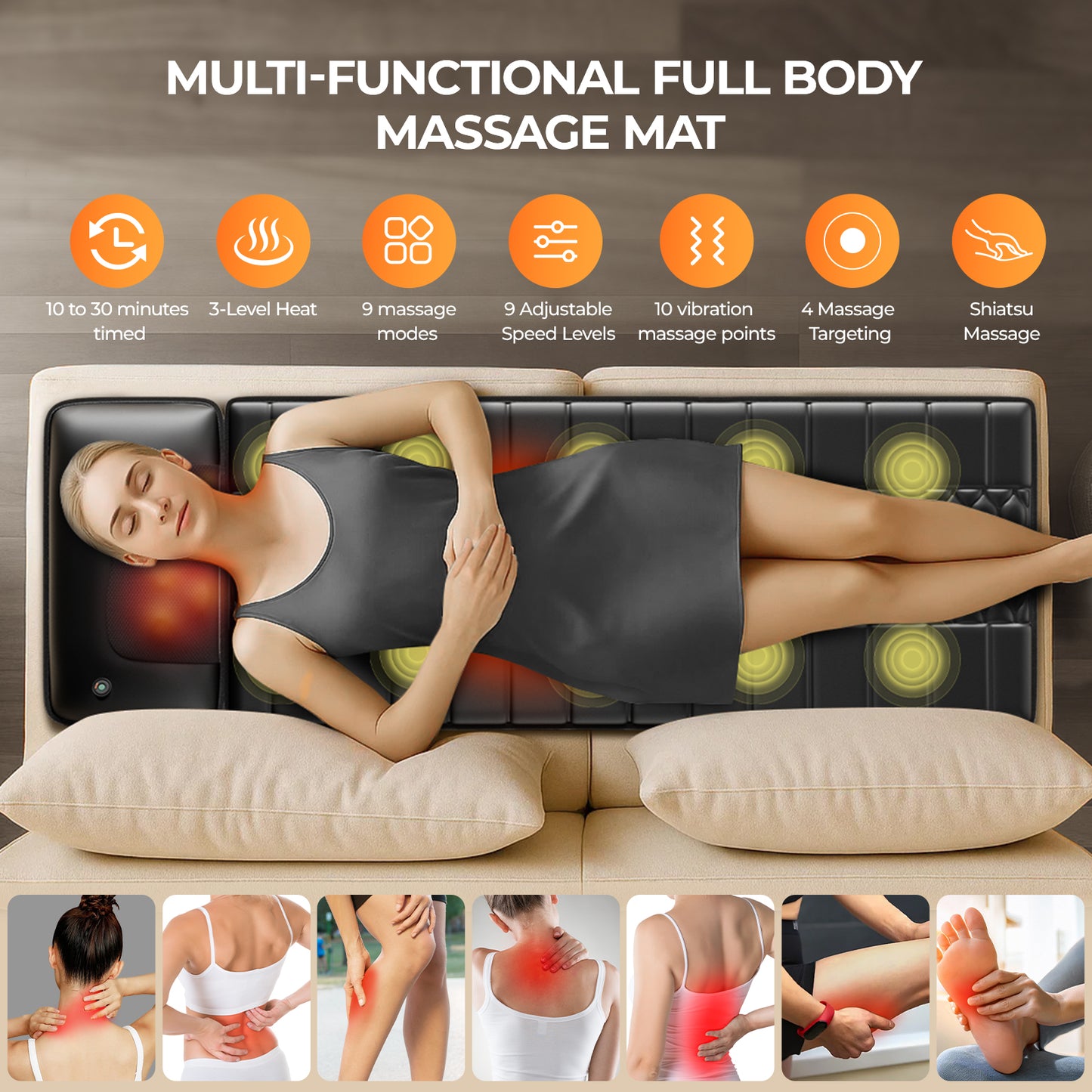 Foldable Heated Massage Mattress with Smart Controller & Timer